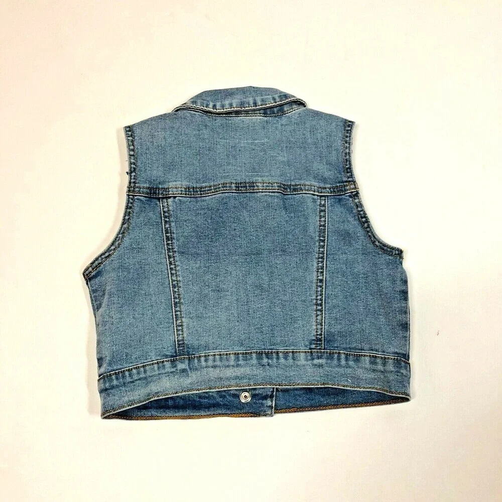Justice Tween Girl's Silver Glitter Paint Accent Denim Moto Jean Vest Size 6/7